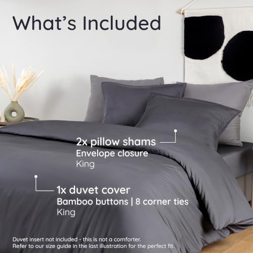 Image of Bambaw King Size Duvet Cover Set 3pcs 100% Viscose Derived from Bamboo, Cooling, Super Soft, No Comforter (Charcoal)