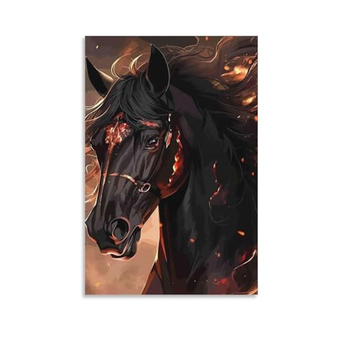 Affiche cheval noir salon déco murale sur toile grand format DHBANEIOK