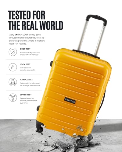 Image of SNITCH Loop 2Pc Set Yellow Polypropylene Hard Travel Suitcase - Trolley Bag Set of 2 & Luggage with 4 Wheels, Secure Lock & Free Shoe Bag