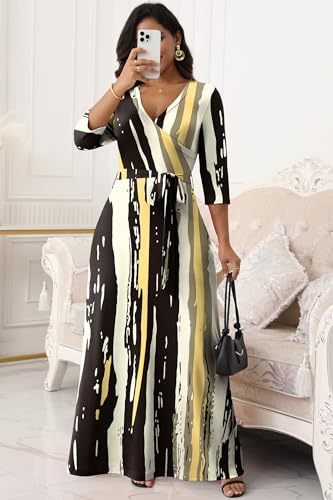 Image of FANDEE Plus Size Maxi Dress for Women Casual Summer Sundress V-Neck 3 /4 Sleeve