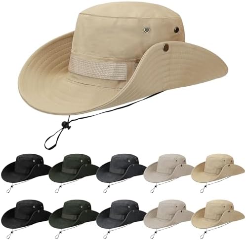 Garypol 10 Pcs Boonie Hat Bulk Wide Brim Bucket Hat with Adjustable Chin Strap Foldable Sun Hats UV Sun Protection Fishing Hat Outdoor for Men Women Hiking Safari (5 Colors)