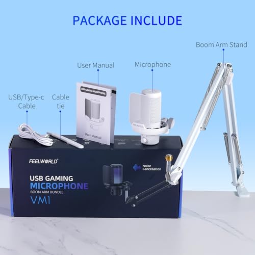 Feelworld VM1 Blanco Gaming PC USB Micrófono Condensador con Cancelación de Ruido Mute Luz RGB, Accesorios de Ordenador para Gamer Youtube Twitch Podcast Streaming Grabación Online Chat PS4 PS5 - imagen 7
