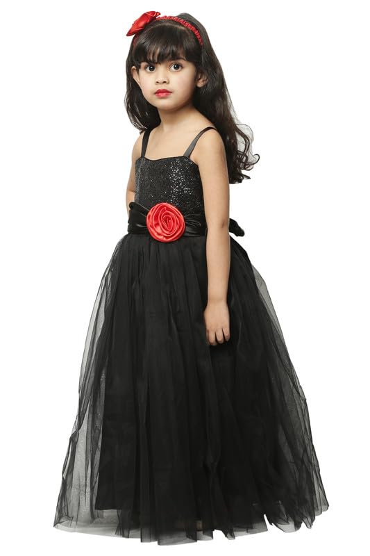 Image of Ripening Baby Girls Net Fit & Flare Floor-Length Gown Sequin Prom Kids Dress