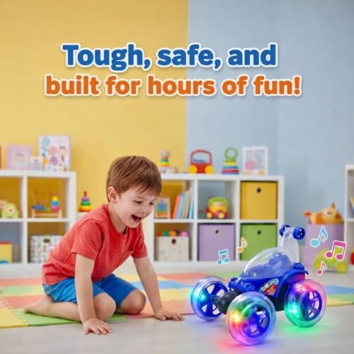 Image of RC Stunt Car Toy for Kids with 360 Rotation, Colorful Flashing Lights and Music-Multicolour