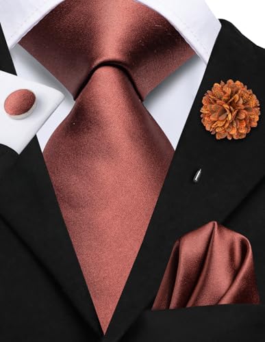 Image of Hi-Tie Men's Tie Lapel Pin Set Pocket Square Cufflinks Formal Woven Silk Tie Sets Wedding Party