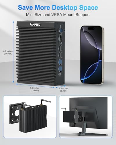 Image of FANPEEC Industrial Fanless Mini PC Core i5-8350U 32GB DDR4 RAM 512GB SSD, Fanless PC Dual HD Display, 2xRS232 COM, Industrial Computer Win 11 Pro Dual LAN, 8xUSB, Dual Band WiFi, BT4.2