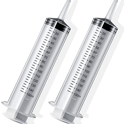 Image of 2 Pack Big Syringes (150 ML), Large Clear Plastic Garden Industrial Syringes for Scientific Labs, Measuring, Watering, Refilling, Filtration Multiple Uses