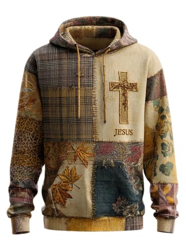 Retro Autumn Casual Faith Cross Art Print Men's Hoodie