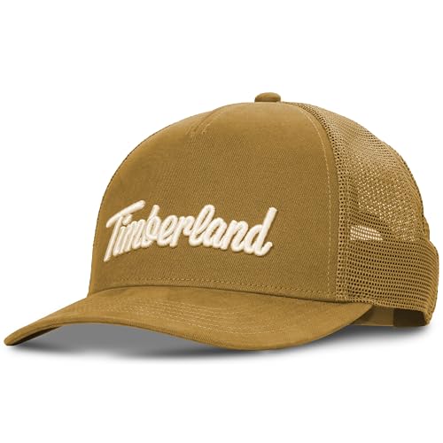 Timberland Gorra de Camionero para Hombre, Sarga de algodón Duradera, Gorra Ajustable a presión, Parte Trasera de Malla Transpirable, Trigo (marrón), Talla única