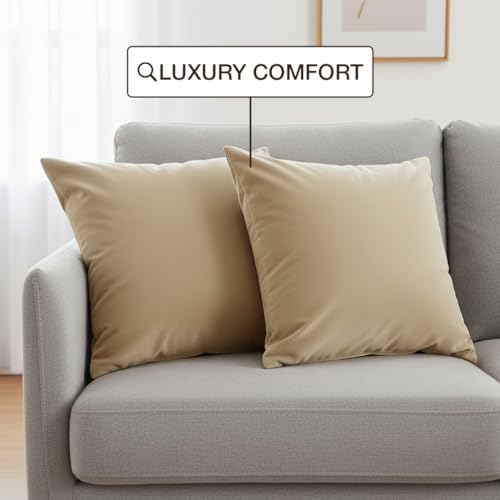 Image of HOMEMONDE Velvet Cushion Covers Set of 5-20x20 Inch Decorative Pillow Cover for Sofa, Couch, Chair, Beige