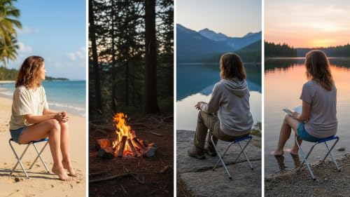 Image of Portable Folding Camping Stool, Outdoor, Lightweight Chair Heavy Duty Camping Fishing Hiking Picnic Garden BBQ Stool, Travelling Perfect Adult, (Pcs-1 ; Blue).
