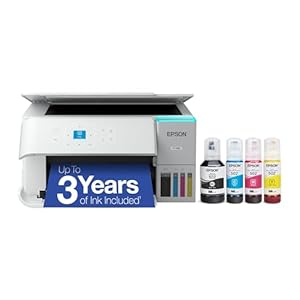 Epson EcoTank ET-2980 Wireless All-in-One Color Supertank Printer with up to 3 Years of Ink, Refillable Tanks, Perfect for Home, 15 PPM, 1.44″ Color Screen, Auto 2-Sided Printing – White