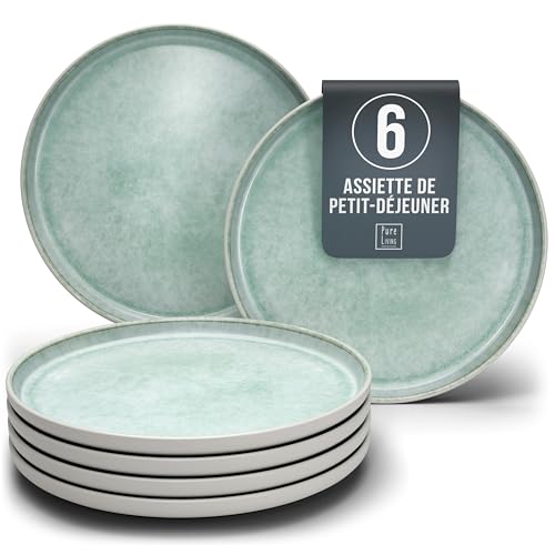 Set d'assiettes Ibiza - 6 pièces en grès, résistantes au lave-vaisselle et micro-ondes, parfait pour les gâteaux et les desserts