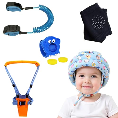 Image of Safe-O-Kid Baby Outdoor Combo Kit | 1 Anti-Lost Wrist Link, 1 Baby Walking Harness, 1 Pair Anti-Slip Knee Pads, 1 Baby Safety Helmet & 1 Mosquito Repellent Wristband | Child Safety Essentials for Toddlers & Travel - Assorted
