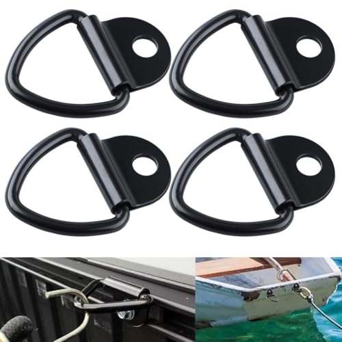 FACAIIO Heavy-Duty Iron Tie Down Anchors Set with 12mm Mounting Hole, 7mm Thick D-Rings for Securing Loads up to 450kg on Trailers, Trucks, Motorcycles and Outdoor Equipment, Black, 4 or 8 Pieces