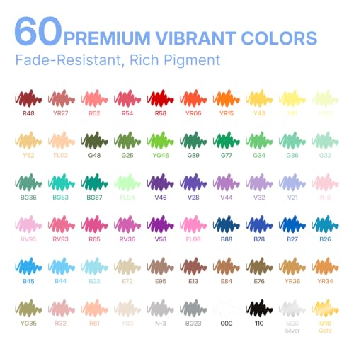Image of WUO 60 Colors Acrylic Paint Markers Brush Tip with Automatic Ink Control | Water-based, no-bleed, waterproof acrylic paint pens for rock, wood, canvas, glass, ceramic, fabric and DIY crafts