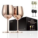 FVPFVP Stainless Steel Wine Glasses Set of 2 — Unbreakable, Stemmed Metal Wine Glass for Outdoor Events and Trips. Elegant and Fancy — Perfect for Holidays, Birthdays, and Anniversaries（Rose Gold）