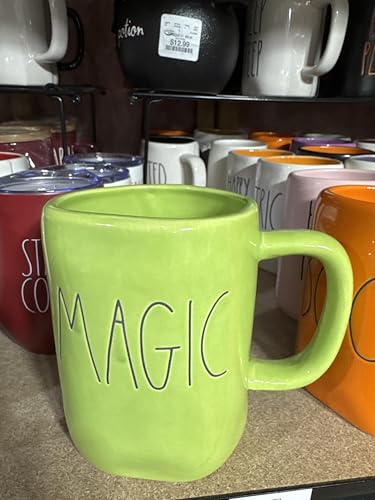 Magic Ceramic Mug, Green with Black Lettering, Farmhouse Halloween Coffee Cup, Whimsical Décor