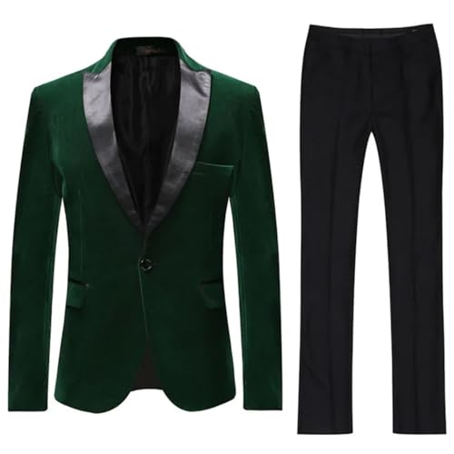 Costume deux pièces en velours noir pour homme veste un bouton et pantalon uni