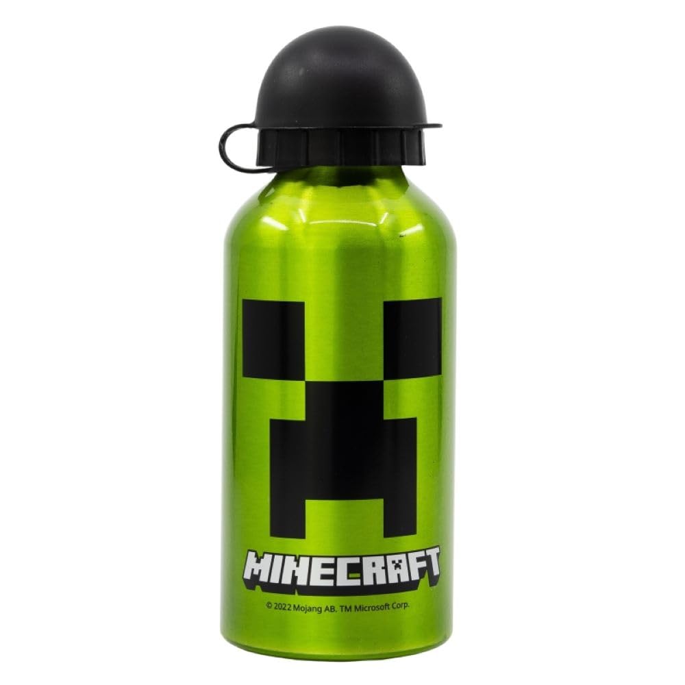 Om Supplies Minecraft Characters Aluminium Sports Bottle 400Ml - Holiday, Back To School Water Drinking Kids Lunch Children (Mine)