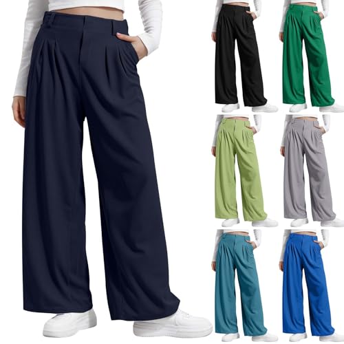 HGps8w Wide Leg Dress Pants for Women High Waisted Pleated Business Casual Trousers Office Work Palazzo Pants with Pockets2