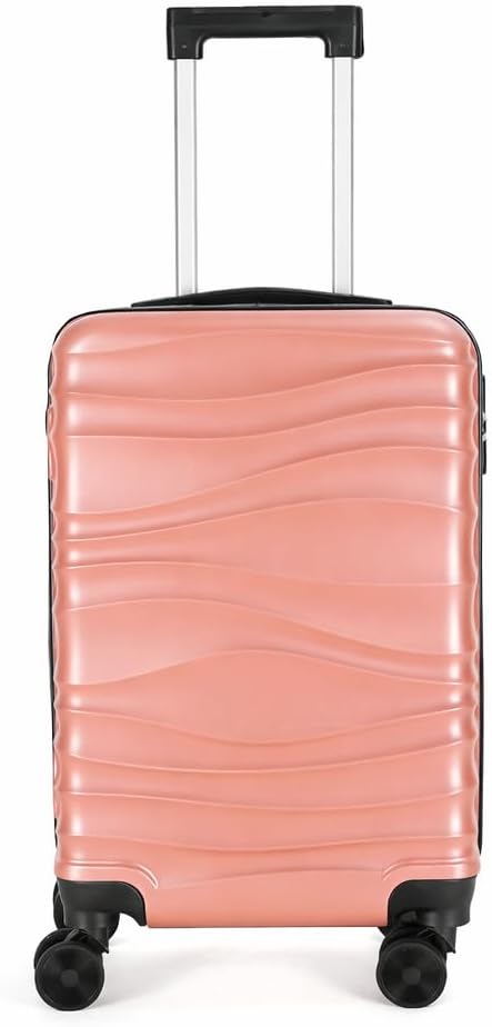 Carry On Luggage, Suitcase with Charging Port, Luggage Set, Cup Holder and Phone Holder (Rose Gold)