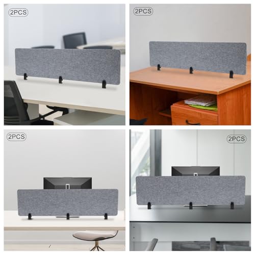 Acoustic Desk Divider, 2Pcs Tabletop Mounted Privacy Cubicle Panels, Clamp-On Polyester Fiber Felt Partition, Noise Reducing Office Partition for Workstation, Classroom, Study Area, 60 * 16in Grey