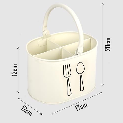 Image of Metal Spoon Stand for kitchen Steel | Cutlery Holder | Spoon Holder | Cutlery stand | Spoon organiser for kitchen - (White 4 partition) (White) 12 months Warranty