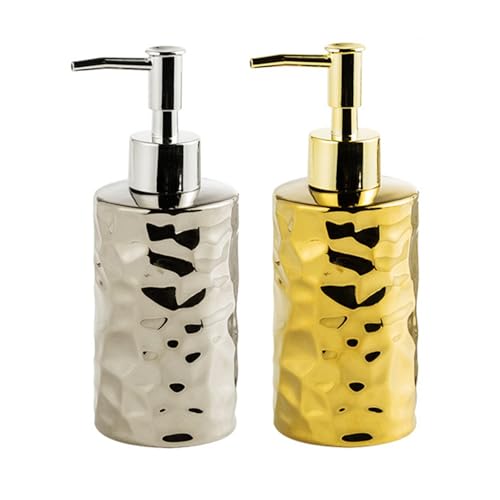 ELECTRO-WEIDEWORLD シャンプー詰め替えボトル 陶器 2個 280ml キラキラ ソープディスペンサー セラミック シャンプーボトル ソープボトル 液体タイプ 詰め替え容器 豪華 ハンドソープボトル ポンプボトル ボディソープ 押しタイプ