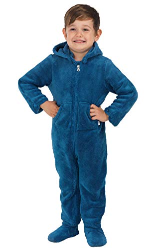 PajamaGram Fleece Footie Pajamas Toddler - Cozy Toddler Footed Pajamas, Blue, 3T