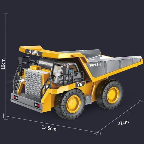 Image of Remote Control Dump Truck Toy for Kids, Rc Construction Toys Vehicle with Metal Bed & Light /Music, Ideas for Boys Age 6 7 8 9 10-15 Year Old & Up, Multicolor
