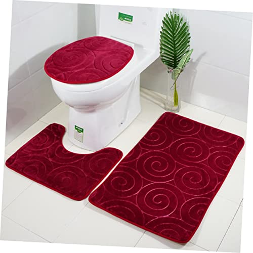 Alfombrillas de baño rojas antideslizantes con cubretapa de franela 3