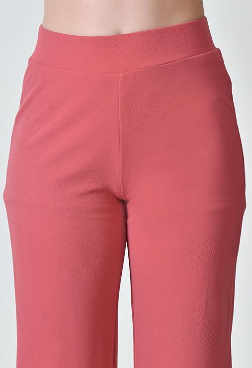 Image of Women's High Waist Straight Fit Trousers,Solid Korean Stretchable Pants for Women, Regular Fit Elastic Waist Full Length Formal Trouser,Casual,Office Wear