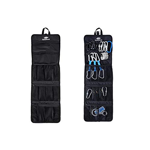 Mollytek Rock Climbing Gear Storage Bag Foldable Waterproof Roll Up D-Ring Climbing Quickdraw Hanging Tool Equipment Gear Carabiner Organizer Collection Bag Carry Pouch 420D Oxford Cloth (Black) #TOP7