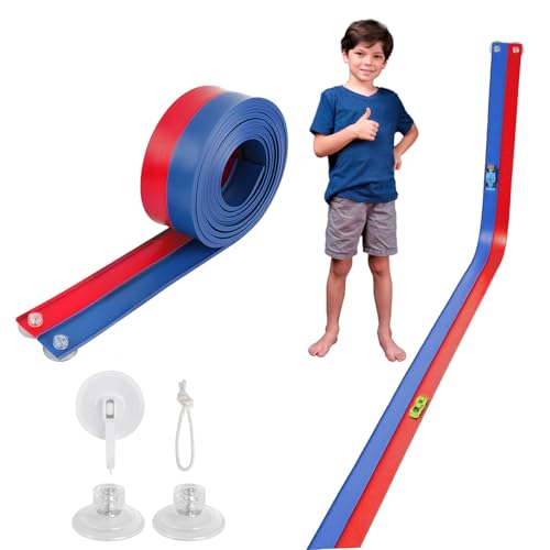 Image of Flexible Race Car Track 15 Ft Starter Set with Suction Cups Compatible with Diecast 1 /64th Car for Ages 3 & Up Classic Blue and Red Double Track Long Rolls Up Portable Racetrack