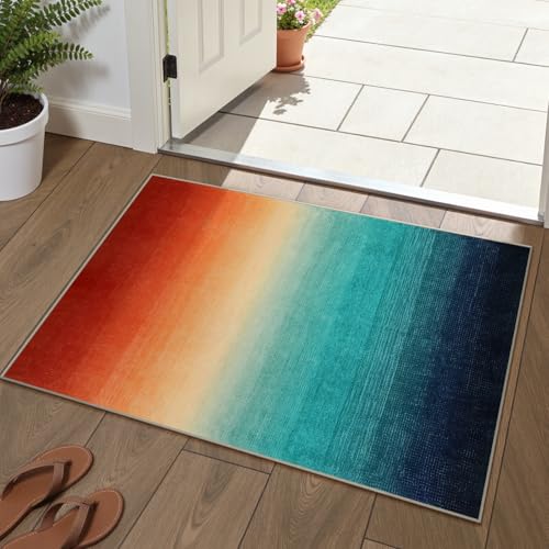 Wonnitar Colorful Small Christmas Rug, Washable 2x3 Rainbow Bathroom Rugs,