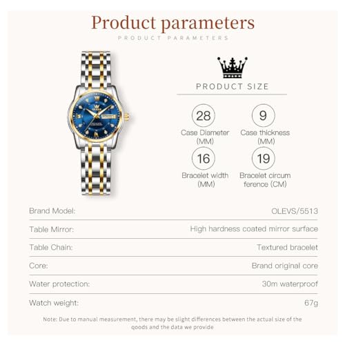 Image of OLEVS Womens Watches Diamond Luxury Dress Gold Wrist Watch Stainless Steel Waterproof Luminous Date