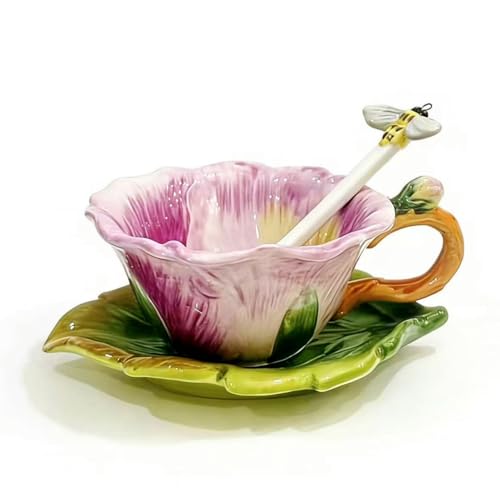 Juego de taza y platillo de cerámica con cuchara miniatura 1