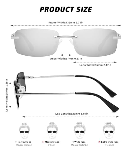 Image of Retro Frameless Rectangle Sunglasses Womens Trendy Narrow Small Frame Spring Hinge UV Protection FZN905