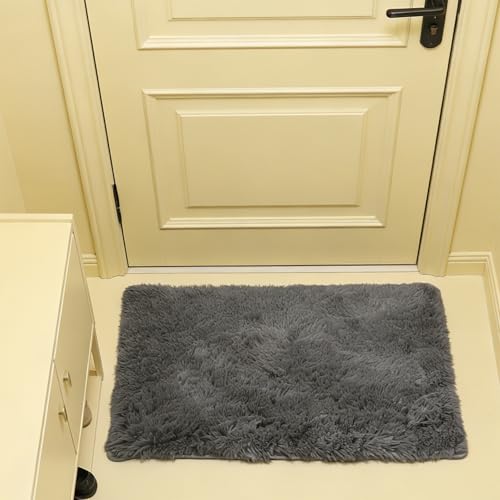 Tapis de salon antidérapant et doux à poils longs gris