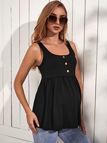 Makemechic Women's Maternity Tank Top Casual Solid Sleeveless Peplum Top Black L #TOP2