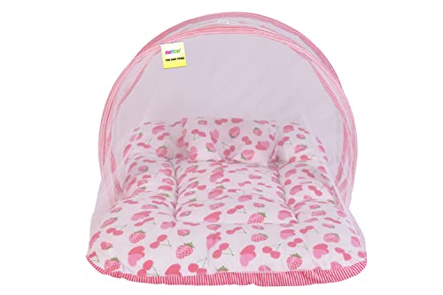 Image of Kwitchy New Born Bedding Combo of Baby Mattress with Net | Gaddi Set | Comforter (0-6 Months) Pink (4PCS Set)
