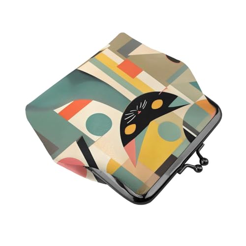 Mid-Century Modern Art Cat print Women's leather kiss lock coin wallet Portable wallet for office and travel3