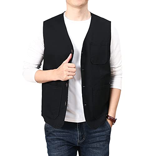 Prijouhe Men's Casual Outdoor Cotton Vest Lightweight Breathable Multi-Pocket Fishing Safari Travel Vests Outwear #TOP2