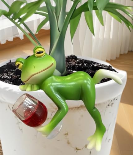 Figura decorativa de rana verde para jardín y macetas miniatura 4
