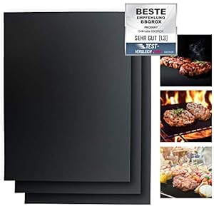 BLACKROX Grillmatten, BBQROX anti-aanbaklaag, grillmat, herbruikbaar, houtskoolgrill, gasgrill, elektrische grill, Weber Style voor vlees, vis (set van 3, 40 x 33 cm, 300 °C zwart)