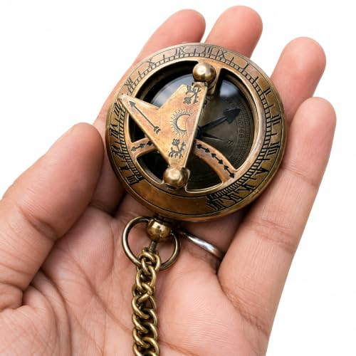 Brújula de latón con reloj de sol grabado y estuche de cuero, regalo personalizado para Día del Padre/Madre, aniversario y padrino miniatura 2