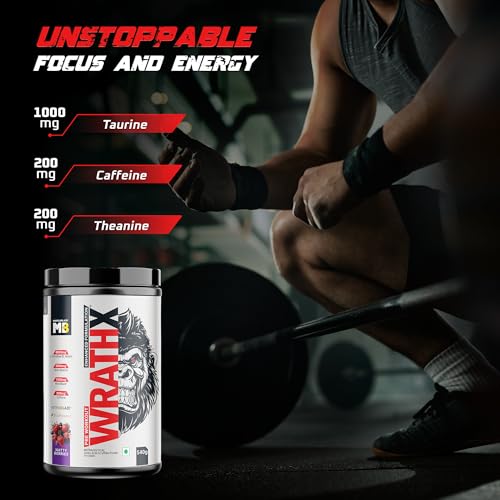 Image of MuscleBlaze Pre Workout WrathX Powder (Natty Berries, 540g) | With Creapure, NitroBlaze & BioPerine