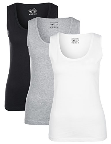 Preisvergleich Produktbild Berydale ärmelloses Tank Top, Damen, Schwarz / Weiß / Grau (3er Pack), M