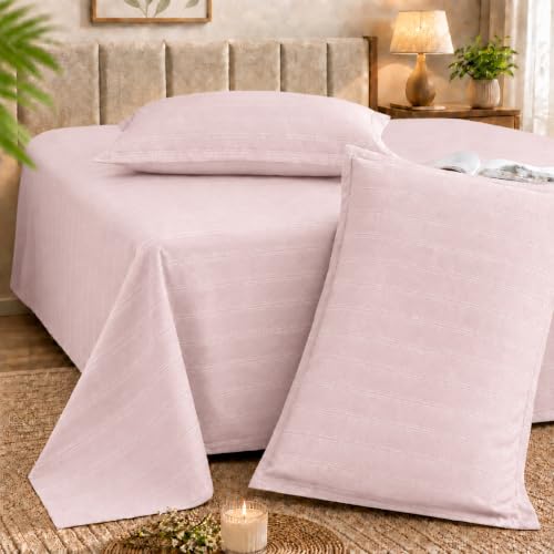 Image of Cortina Cloud Cotton King Size Bedsheet with 2 Pillow Covers | Super Soft, Breathable & Skin-Friendly Bedsheet for Double Bed King Size with Solid Design | (270x250 cm) (Pink, King)